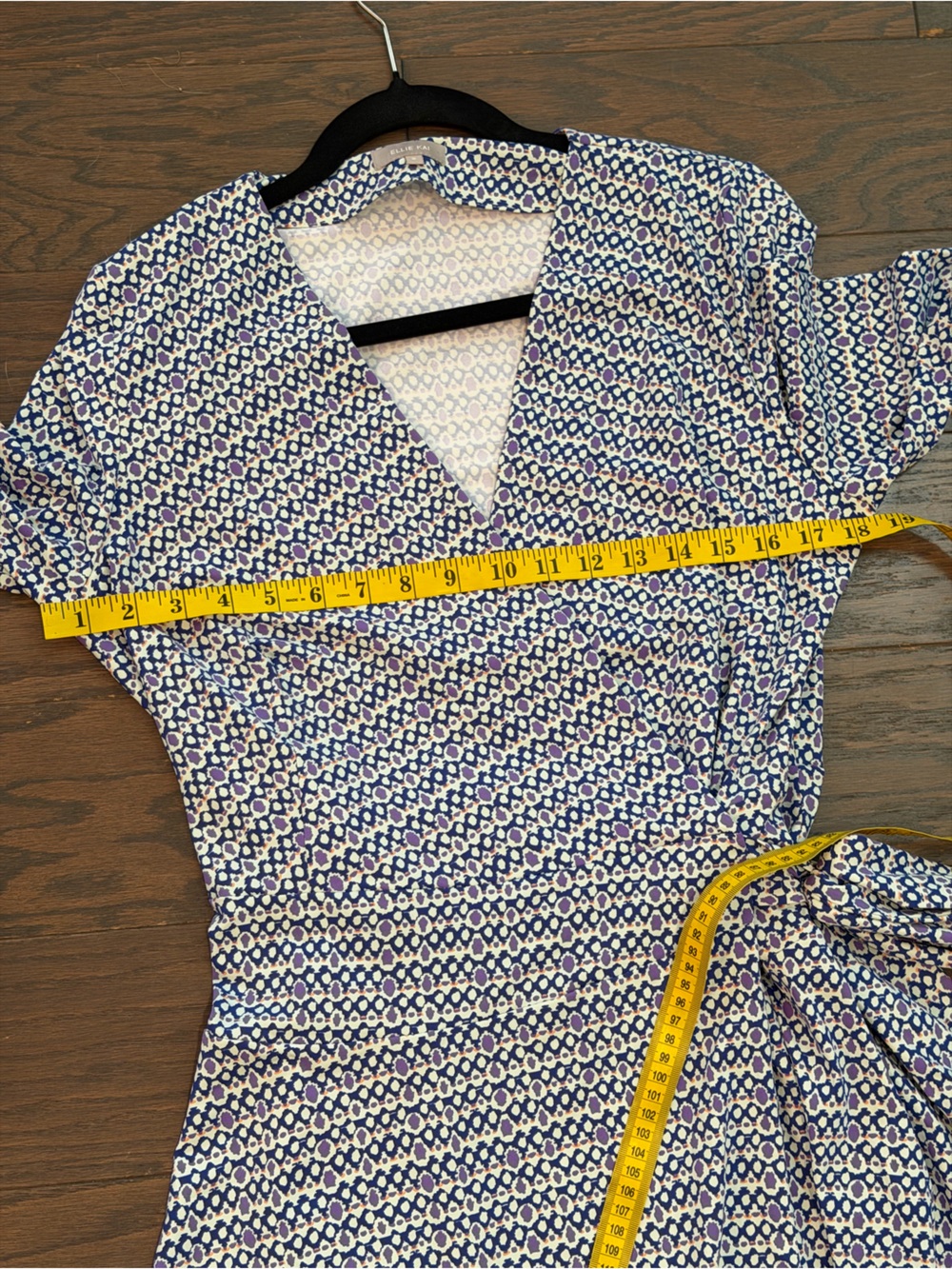 Ellie Kai Blue Purple Geometric Wrap Dress 3/4 Sleeve Size 8 - Picture 6 of 11
